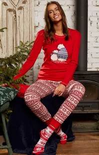 Piżama damska świąteczna z długim rękawem i długimi nogawkami czerwona Arktyka, Kolor czerwony-wzór, Rozmiar S, Italian Fashion - Primodo.com - Piżamy damskie - miniaturka - grafika 1