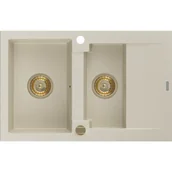 Zlewozmywaki - Mexen Gaspar zlewozmywak granitowy 1,5-komorowy z ociekaczem 737 x 475 mm, beżowy, syfon złoty - miniaturka - grafika 1