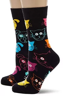 Skarpetki damskie - Happy Socks Cat VS Dog Gift Box, kolorowe i zabawne, Skarpety dla kobiet i mężczyzn, Czarny-Niebieski-Zielony-Różowy (36-40) - grafika 1