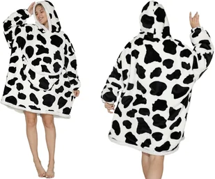 Koc z rękawami Koc bluza kocobluza Oversize 2W1 XXL, Krowa, czarno-biały - Koce - miniaturka - grafika 1