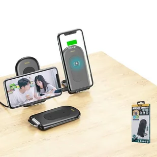 Remax składana bezprzewodowa ładowarka 15W podstawka na telefon czarny (RP-W21) - Ładowarki do telefonów - miniaturka - grafika 2