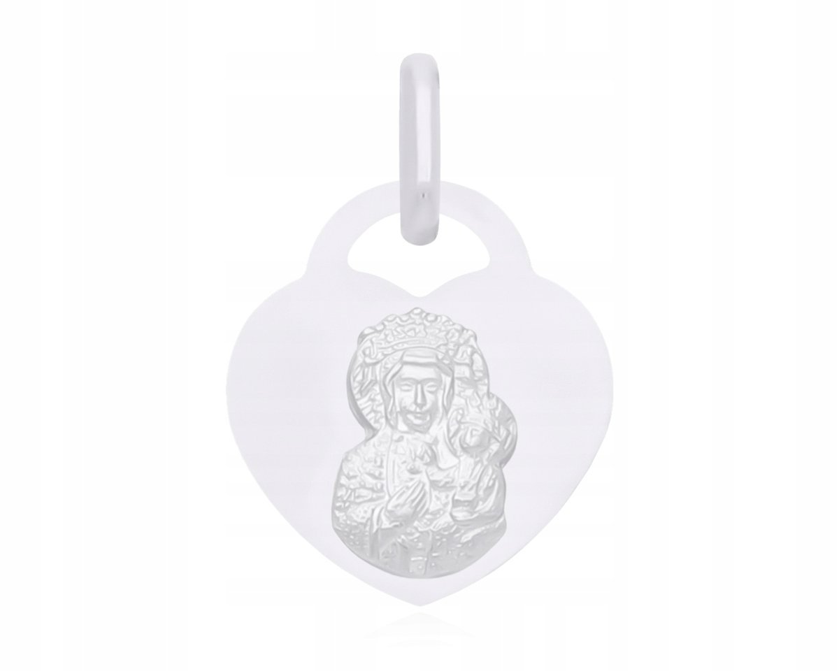 Srebrny Medalik Matka Boska Częstochowska 925 Wisiorek Serce + Grawer