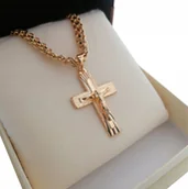 Naszyjniki męskie - ZŁOTY ŁAŃCUSZEK BISMARK 50CM 5MM Z KRZYŻYKIEM STAL CHIRURGICZNA 18K PREZENT - Golden Celebrity - miniaturka - grafika 1