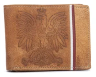 Portfele - Portfel męski skórzany patriotyczny na karty i dokumenty z ochroną RFID, brązowy - miniaturka - grafika 1