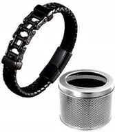 Bransolety męskie - MĘSKA BRANSOLETKA ŁAŃCUCH MOTOCYKLOWY SKÓRA 21 CM - miniaturka - grafika 1