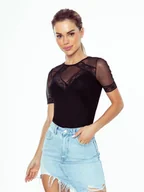 Bluzki damskie - Damska bluzka z koronką czarna Eldar r.L - miniaturka - grafika 1