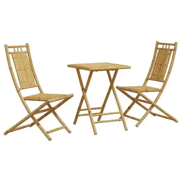 Zestaw Mebli Bistro Bambusowych: Składany Stół 55x55x75cm i 2 Krzesła 4