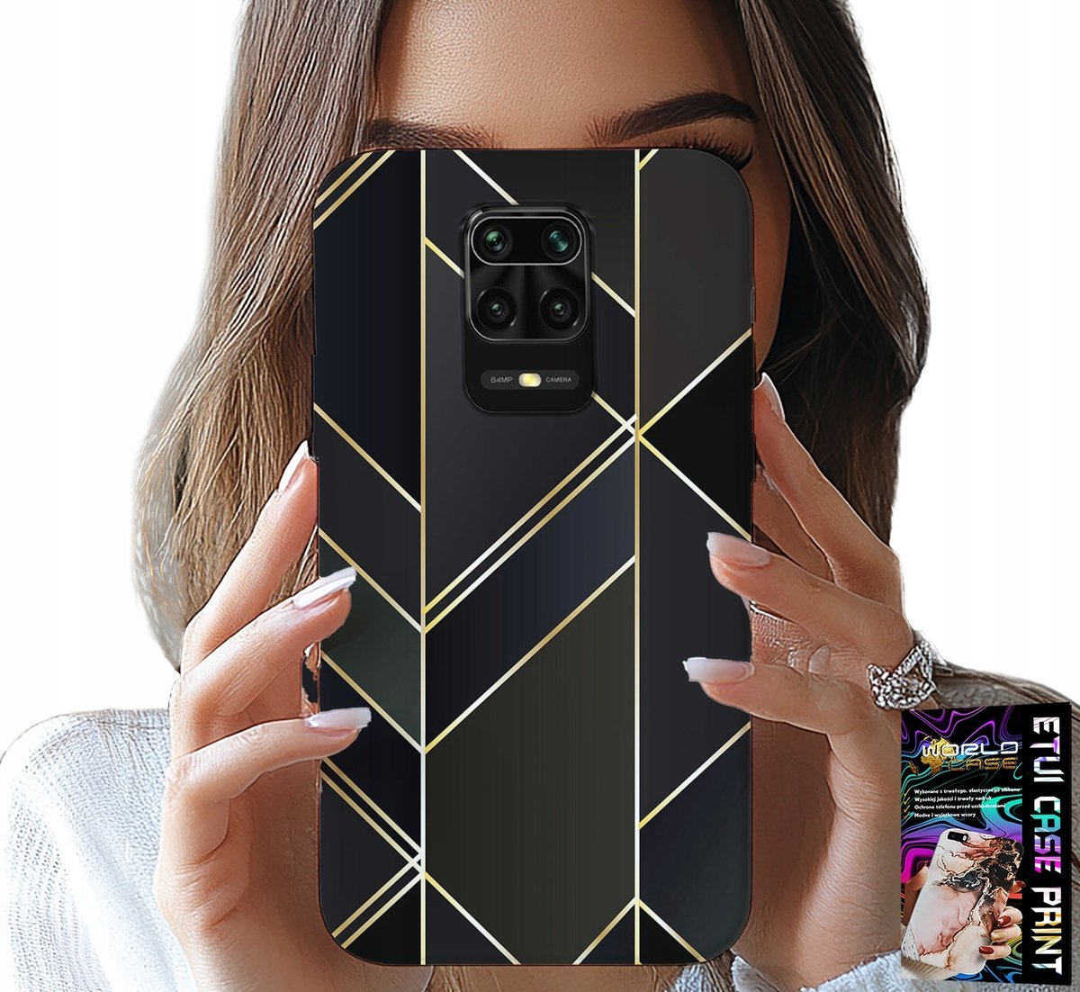 ETUI DO XIAOMI NOTE 9 PRO / 9S - ZŁOTE RAMKI, ELEGANCKIE WZORY + SZKŁO