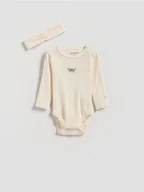 Komplety dla niemowląt - Reserved - Bawełniane body z opaską - złamana biel - miniaturka - grafika 1