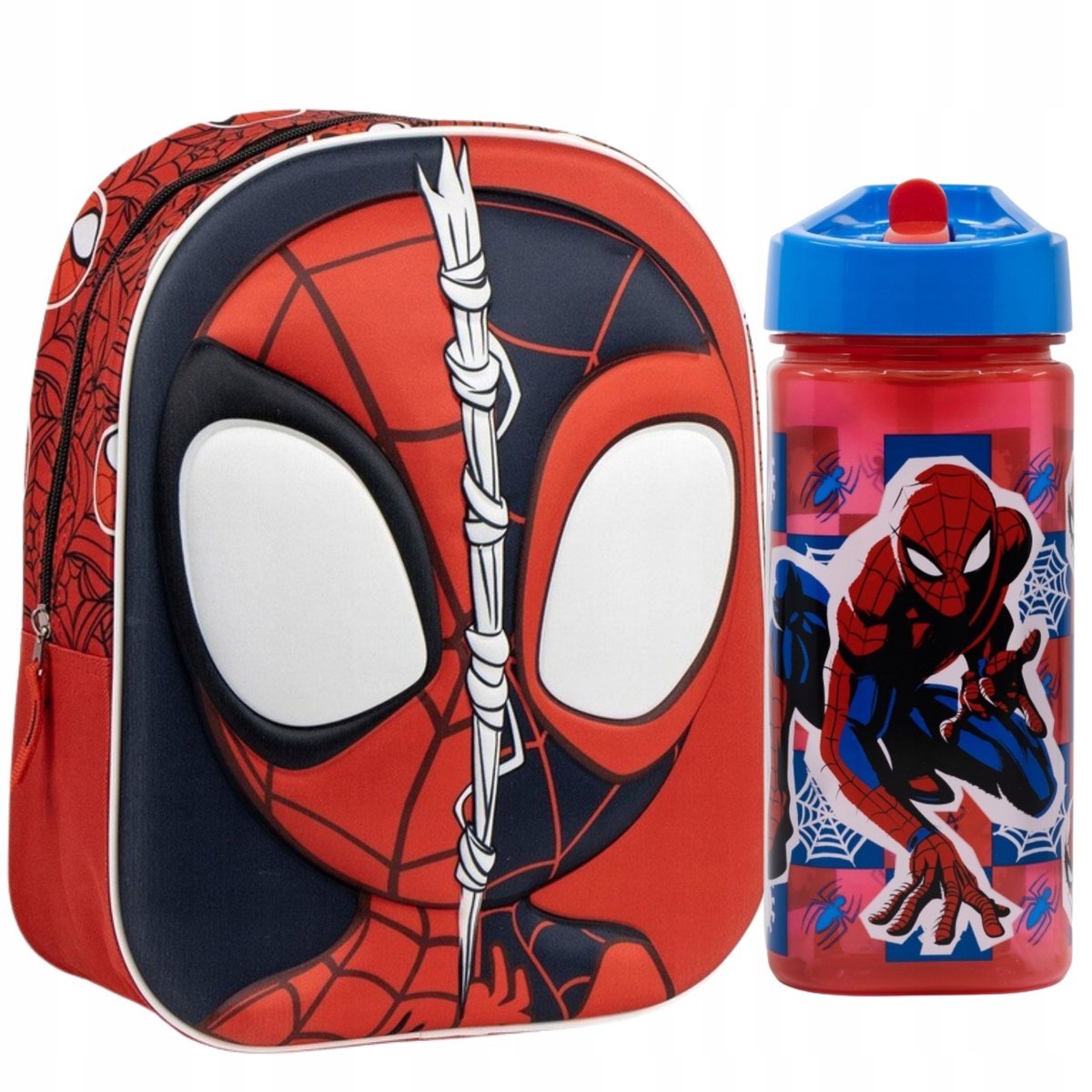 BIDON 510ml +PLECAK PRZEDSZKOLNY DZIECIĘCY 3D JEDNOKOMOROWY SPIDERMAN 31 CM