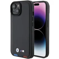 Etui i futerały do telefonów - BMW BMHCP15S22PTDK iPhone 15 6.1" czarny/black Leather Stamp Tricolor - miniaturka - grafika 1