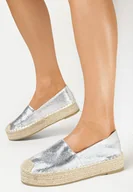 Espadryle damskie - Srebrne Lakierowane Espadryle na Plecionej Platformie Brigitte - miniaturka - grafika 1