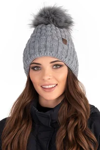 Vivisence czapka zimowa z bobble damska rozmiar uniwersalny - Ciepła na zimę i jesień Elegancka czapka z bobble nakrycie głowy damska klasyczna czapka - jasnoszara - Czapki damskie - miniaturka - grafika 1