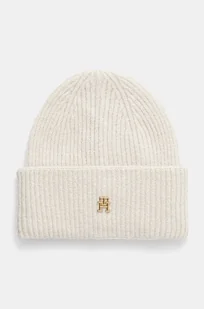 Tommy Hilfiger czapka z domieszką wełny kolor beżowy z cienkiej dzianiny AW0AW16628 - Czapki damskie - miniaturka - grafika 1