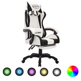 Fotel gamingowy LED czarno-biały 64x65x111,5-119 c - Fotele gamingowe - miniaturka - grafika 1
