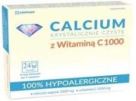 Uniphar Uniphar Calcium Krystalicznie Czyste z witaminą C 1000 24 saszetki 3726921 - Stawy, mięśnie, kości - miniaturka - grafika 1