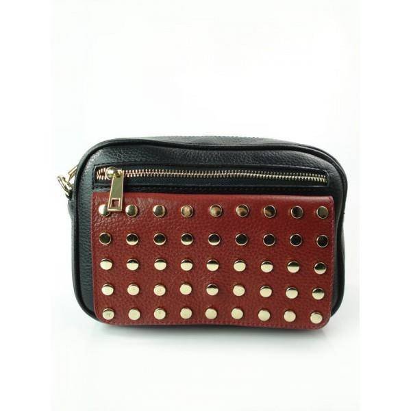 Czarna z bordo duża skórzana listonoszka dżety + złoto Vera Pelle VPX17Nr