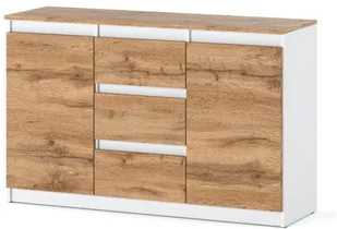Komoda Biała Drewniana Do Salonu Agnes Plus 3 Szuflady 120cm Dąb Wotan - Komody - miniaturka - grafika 1
