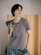 Koszule damskie - T-shirt FLOW - miętowo-czekoladowe paski - miniaturka - grafika 1