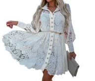 Sukienki - Sukienka Biała Koronkowa Elegancka Z Długim Rękawem Na Lato Na Okazję [L] - miniaturka - grafika 1