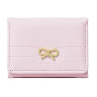 Portfele - Modny portfel Mały kompaktowy portfel, krótki portfel damski, potrójne portfele ze skóry PU Uchwyt na kartę kredytową Prosta torebka sprzęgłowa róż... - miniaturka - grafika 1