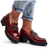 Mokasyny damskie - WS1 Lakierowane Damskie Półbuty Na Niskim Obcasie Bordowe Blimma czerwone - miniaturka - grafika 1