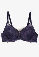 Biustonosze - Granatowy Biustonosz Ozdobiony Koronką i Transparentnymi Wstawkami Temindara - Born2be - miniaturka - grafika 1