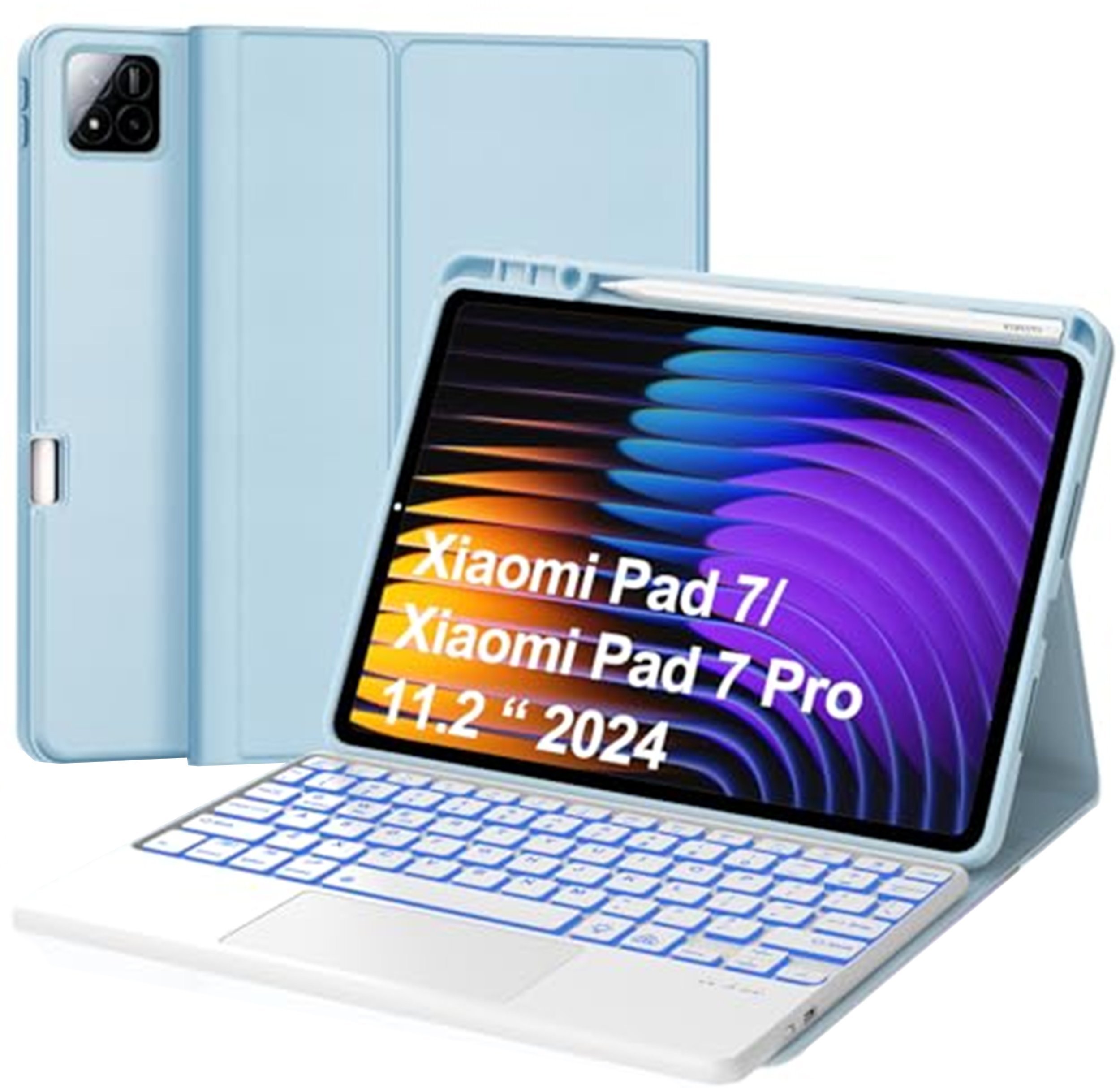 4kom.pl Etui z klawiaturą do Xiaomi Pad 7 / Pad 7 Pro 11.2 na rysik / Xiaomi Pad 7 Pro, niebieskie - ochronne z podstawką