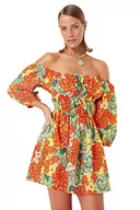 Sukienki - Trendyol Damska sukienka typu smock slim fit, tkana sukienka, czerwono-wielokolorowa, 40, Czerwono-wielokolorowy, 66 - miniaturka - grafika 1