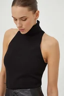 Swetry damskie - G-Star Raw kamizelka bawełniana kolor czarny lekki z golfem - miniaturka - grafika 1
