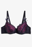 Biustonosze - Granatowo-Fuksjowy Biustonosz Koronkowy Full Cup z Niewielką Kokardką Aelles - miniaturka - grafika 1