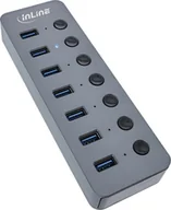 Huby USB - HUB USB InLine InLine® USB 3.2 Gen.1 hub, 7-port, with switch, aluminium, grey, with power supply unit 35395D - miniaturka - grafika 1