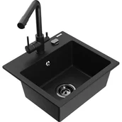 Zlewozmywaki z baterią - Mexen Milo zlewozmywak granitowy 1-komorowy z baterią kuchenną Duero, czarny - miniaturka - grafika 1