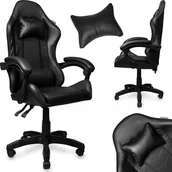 Fotele gamingowe - Fotel gamingowy krzesło obrotowe ekoskóra czarny - miniaturka - grafika 1