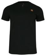 Koszulki męskie - Czarny T-shirt Męski, Krótki Rękaw -Just Yuppi- Koszulka z Logo, z Guzikiem, Gładka - miniaturka - grafika 1