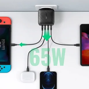 Ugreen szybka ładowarka PPS 65W USB / 3x USB Typ C QC 3.0 Power Delivery SCP FCP AFC (azotek galu) czarny (CD224 70774) - Ładowarki do telefonów - miniaturka - grafika 7