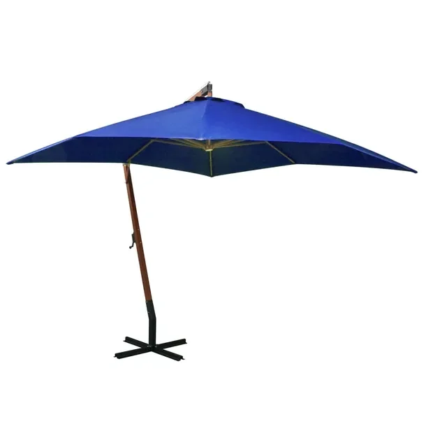 Parasol wiszący drewniany, lazurowy, 300x300 cm