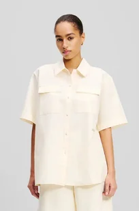 Karl Lagerfeld koszula lniana damska kolor beżowy relaxed z kołnierzykiem klasycznym A2W11012 - Koszule damskie - miniaturka - grafika 1