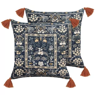 2 poduszki dekoracyjne welurowe w kwiaty z frędzlami 45 x 45 cm wielokolorowe PANAX - Poduszki dekoracyjne - miniaturka - grafika 1