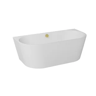 Wanna wolnostojąca Besco Vica New 150x80 cm owalna biały połysk syfon z napełnieniem przez przelew złoty WAS-150VNZN - Wanny - miniaturka - grafika 1