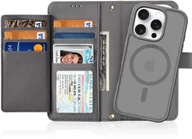 Portfele - Etui skórzane do iPhone 16 Pro Max Dux Ducis Lawa z portfelem MagSafe szare - miniaturka - grafika 1