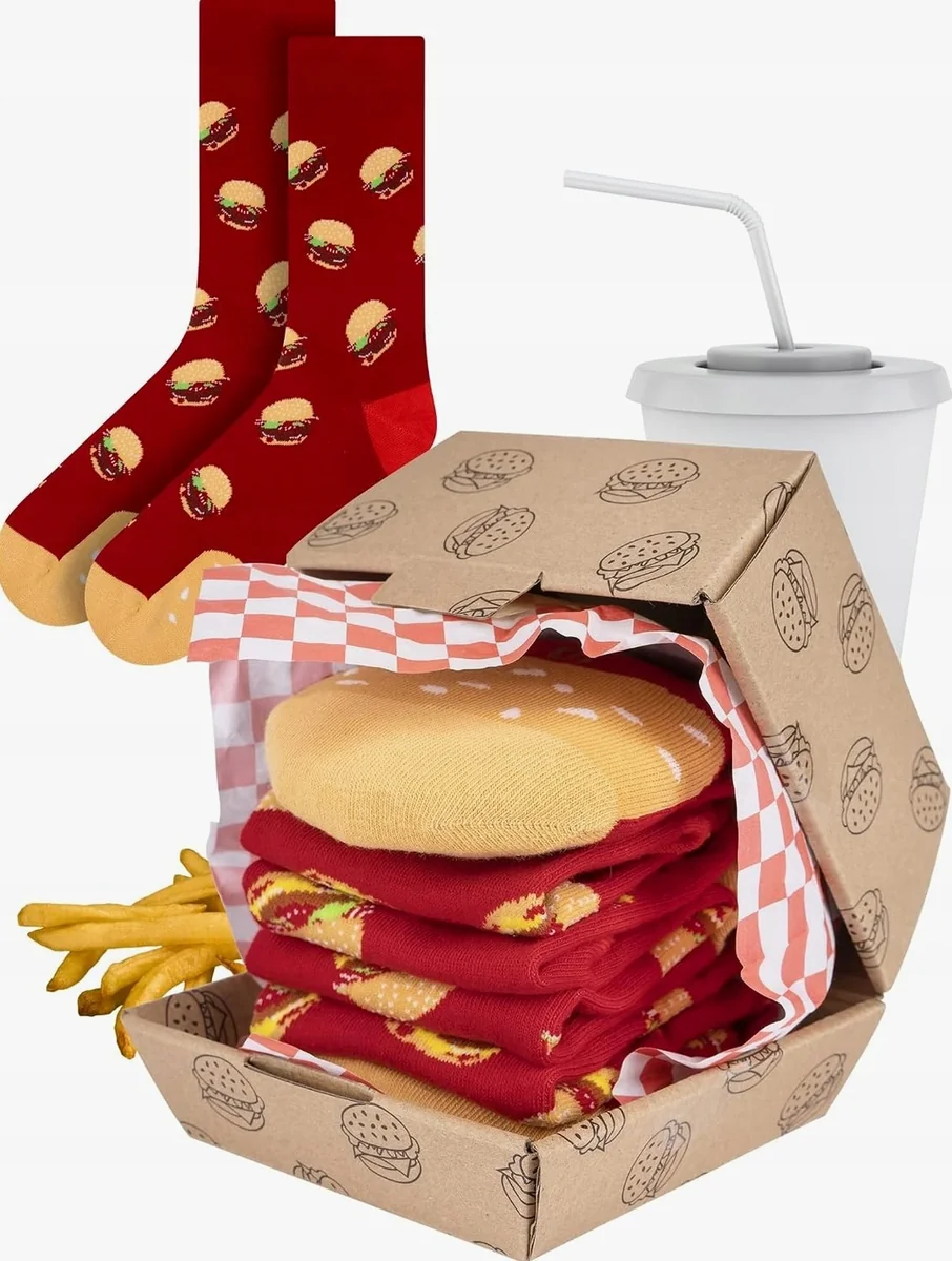 SKARPETKI HAMBURGER JEDNA PARA BAWEŁNA NYLON SPANDEX ŚMIESZNE WZORY