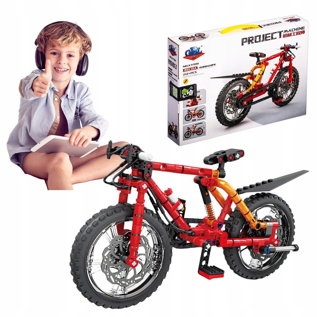 Klocki konstrukcyjne dla dzieci czerwony rower zabawka do zbudowania 212