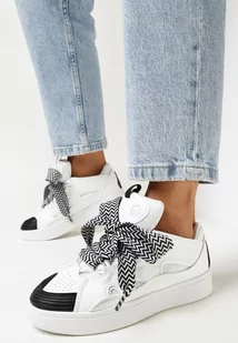 Biało-Czarne Sneakersy z Ozdobnym Sznurowaniem i Szerokim Językiem Vessy - Sneakersy damskie - miniaturka - grafika 1