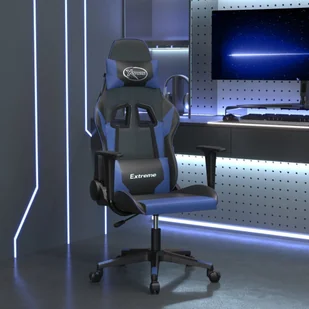 Fotel vidaXL Masujący fotel gamingowy, czarno-niebieski, sztuczna skóra Lumarko! - Fotele gamingowe - miniaturka - grafika 1
