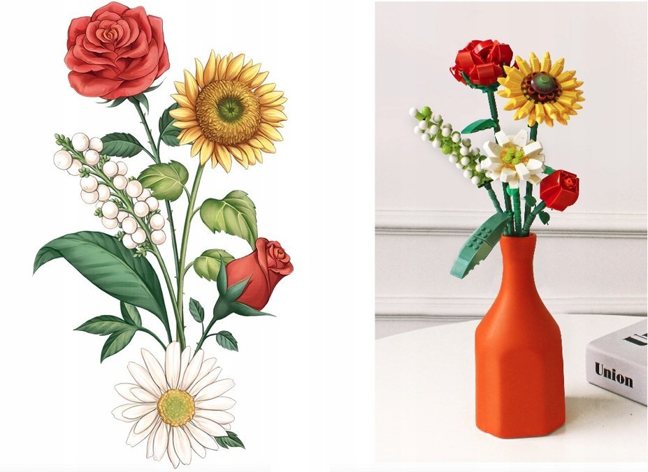 Klocki Konstrukcyjne Bukiet Kwiatów Kwiaty Zestaw do Ułożenia