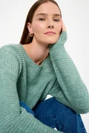 Swetry damskie - Miętowy sweter z domieszką wełny - Greenpoint - miniaturka - grafika 1