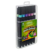 Kredki, ołówki, pastele i pisaki - Cricco, Pisaki metaliczne pędzelkowe dwustronne Cricco 12 kol. kaseta - miniaturka - grafika 1