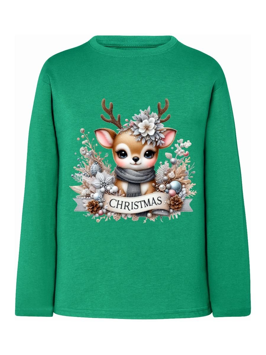 Dziecięca bluzka z nadrukiem długi rękaw Sarenka - Christmas zielona Tup Tup