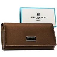 Portfele - Brązowy duży elegancki portfel damski ze skóry naturalnej i ekologicznej PETERSON rozbudowany na karty i gotówkę pojemny bilon na bigiel ochrona RFI.. - Empik - miniaturka - grafika 1